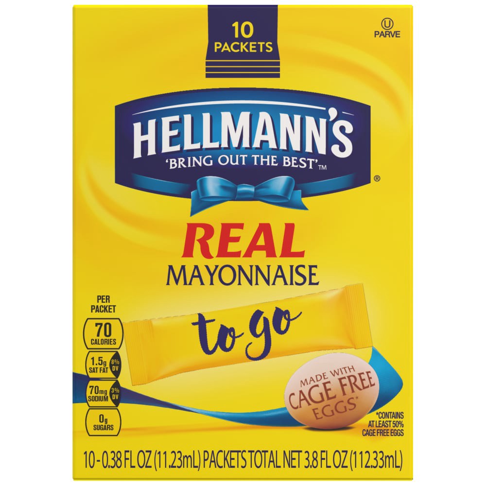 slide 1 of 2, Hellmann's To Go Packets Real Mayonnaise, 10 ct