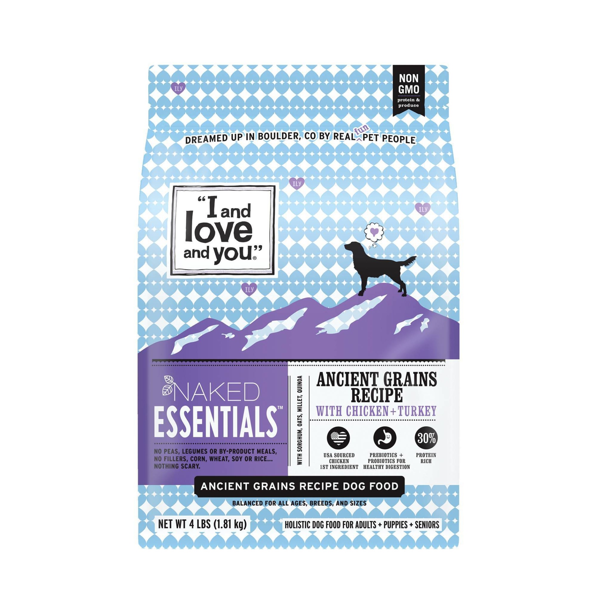 slide 1 of 6, I and Love and You Naked Essentials Ancient Grains with Chicken & Turkey Holistic Dry Dog Food - 4lbs, 4 lb