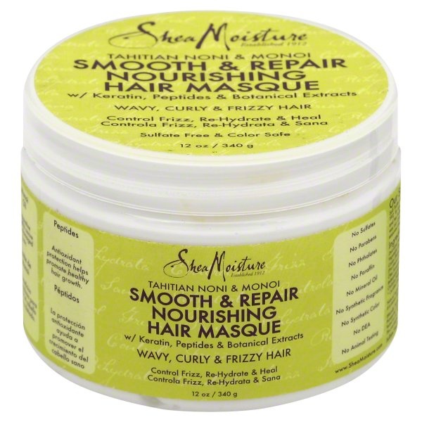 slide 1 of 1, SheaMoisture Tahitian Noni & Monoi Smooth & Repair Nourishing Hair Masque, 12 oz