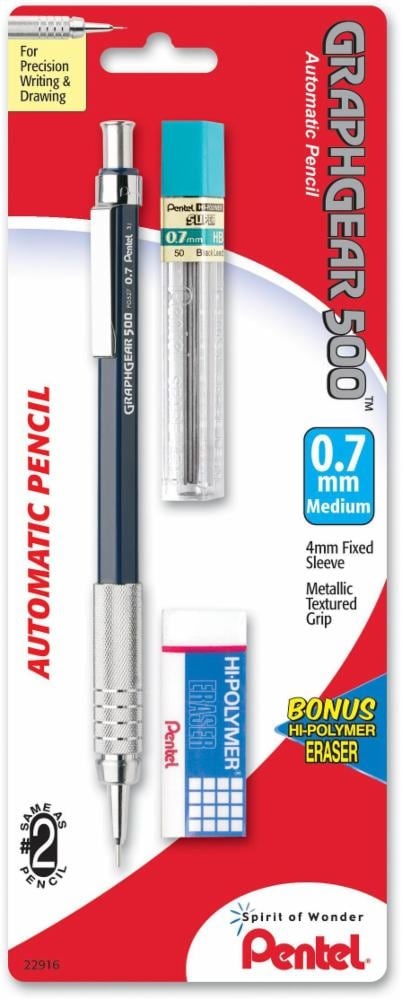 slide 1 of 1, Pentel GraphGear 500 0.7mm Medium Point Automatic Pencil and Accessories, 3 ct