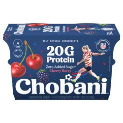 Chobani 20g Protein Lowfat Greek Yogurt Cherry Berry 6.7oz 4PK