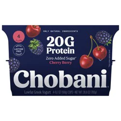 Chobani 20g Protein Lowfat Greek Yogurt Cherry Berry 6.7oz 4PK