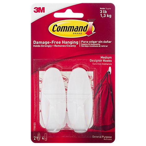 slide 1 of 1, Command Medium White Designer Hooks, 2 ct