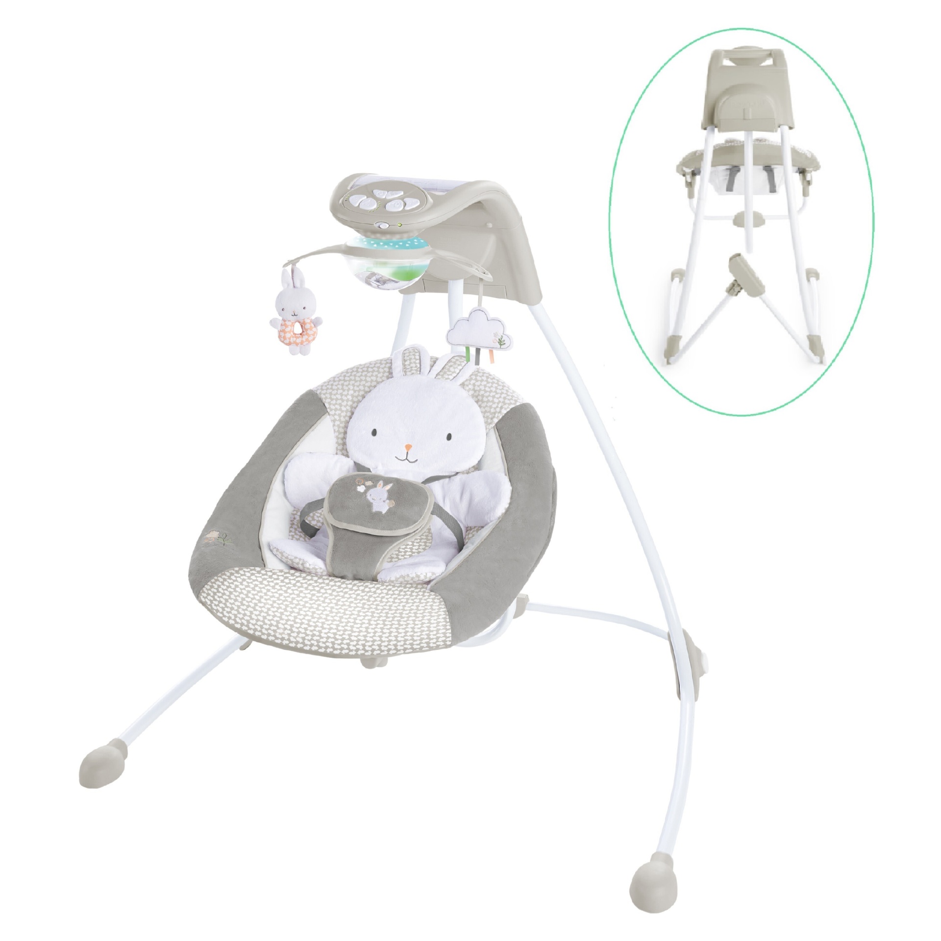 slide 1 of 17, Ingenuity InLighten Baby Swing - Easy-Fold Frame & Light Up Mobile - Twinkle Tails, 1 ct