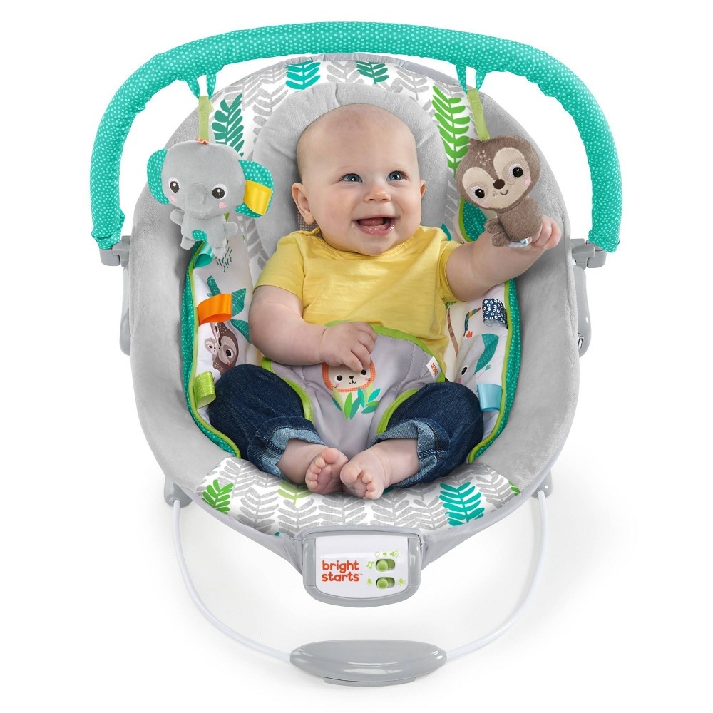 slide 5 of 12, Bright Starts Jungle Vines Comfy Baby Bouncer with Vibrating Infant Seat, Toy Bar & Taggies, 1 ct