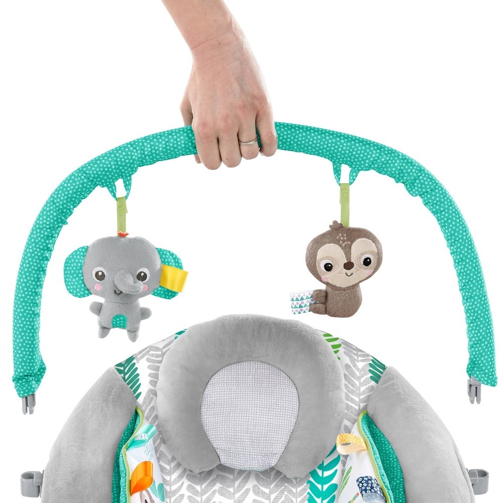 slide 9 of 12, Bright Starts Jungle Vines Comfy Baby Bouncer with Vibrating Infant Seat, Toy Bar & Taggies, 1 ct
