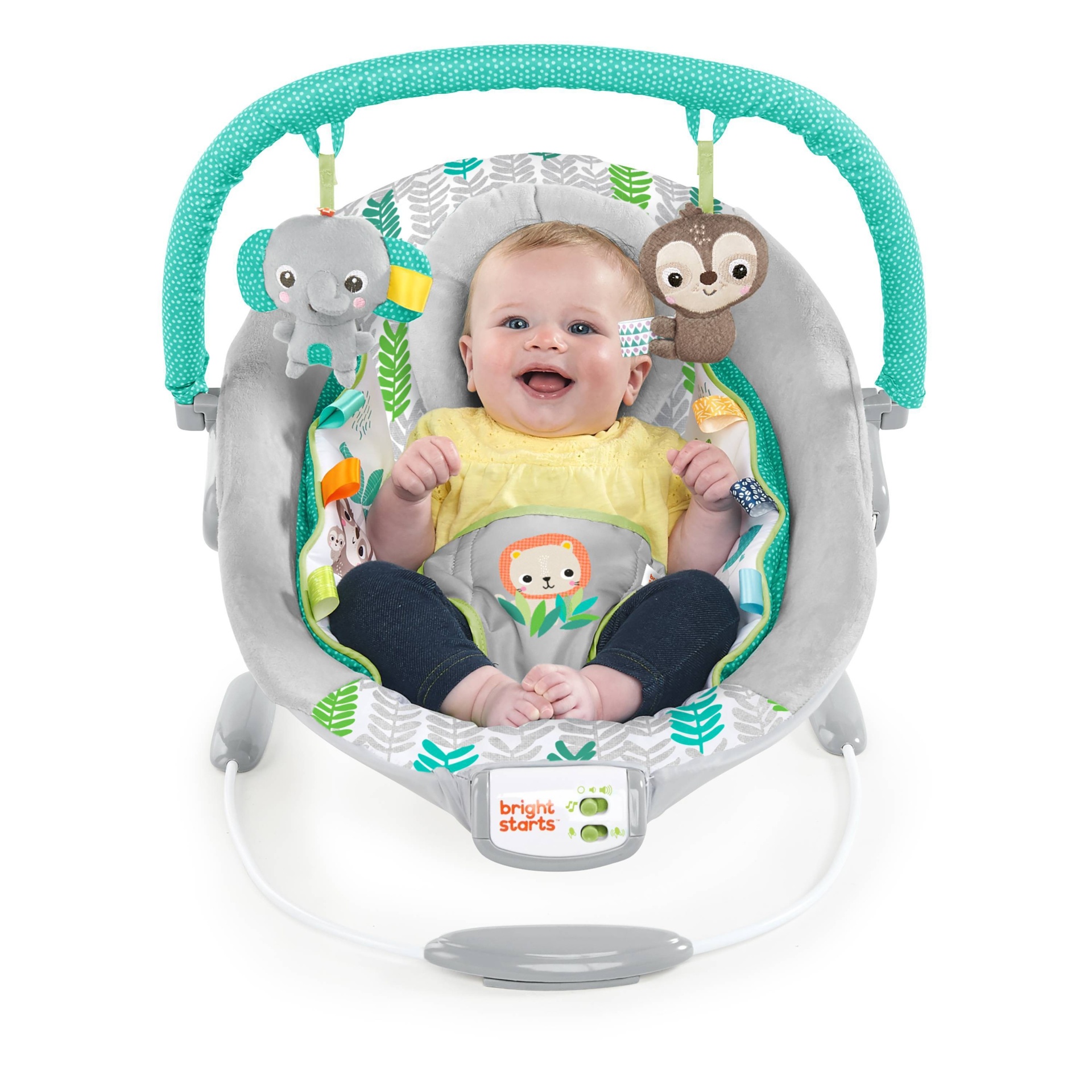 slide 1 of 12, Bright Starts Jungle Vines Comfy Baby Bouncer with Vibrating Infant Seat, Toy Bar & Taggies, 1 ct