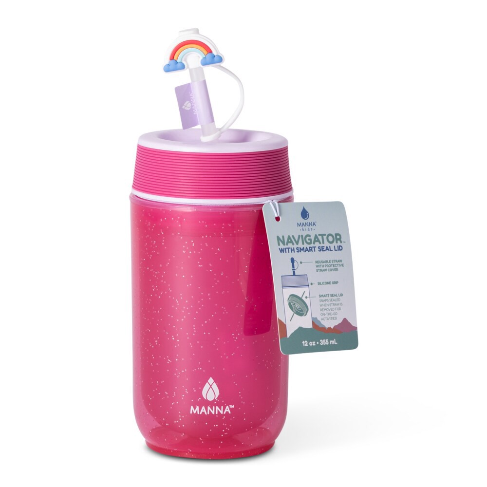 slide 2 of 3, Manna™ Navigator Bottle Plastic with Rainbow Straw Topper, 12 oz