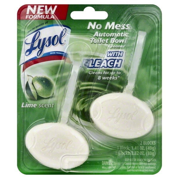 slide 1 of 2, Lysol No Mess Lime Scent Automatic Toilet Bowl Cleaner with Bleach, 2 ct; 1.41 fl oz