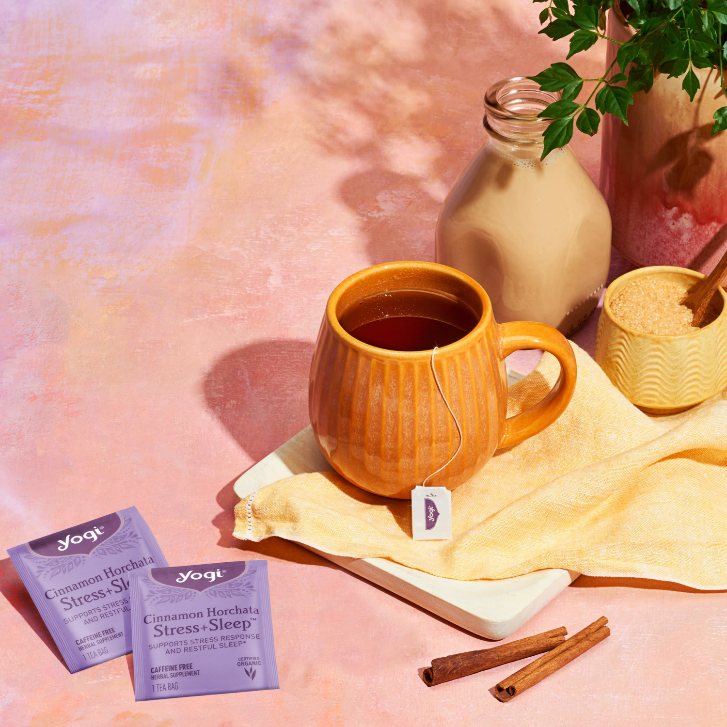 slide 4 of 5, Yogi Caffeine Free Stress + Sleep Cinnamon Horchata Tea 16 Tea Bags, 16 ct