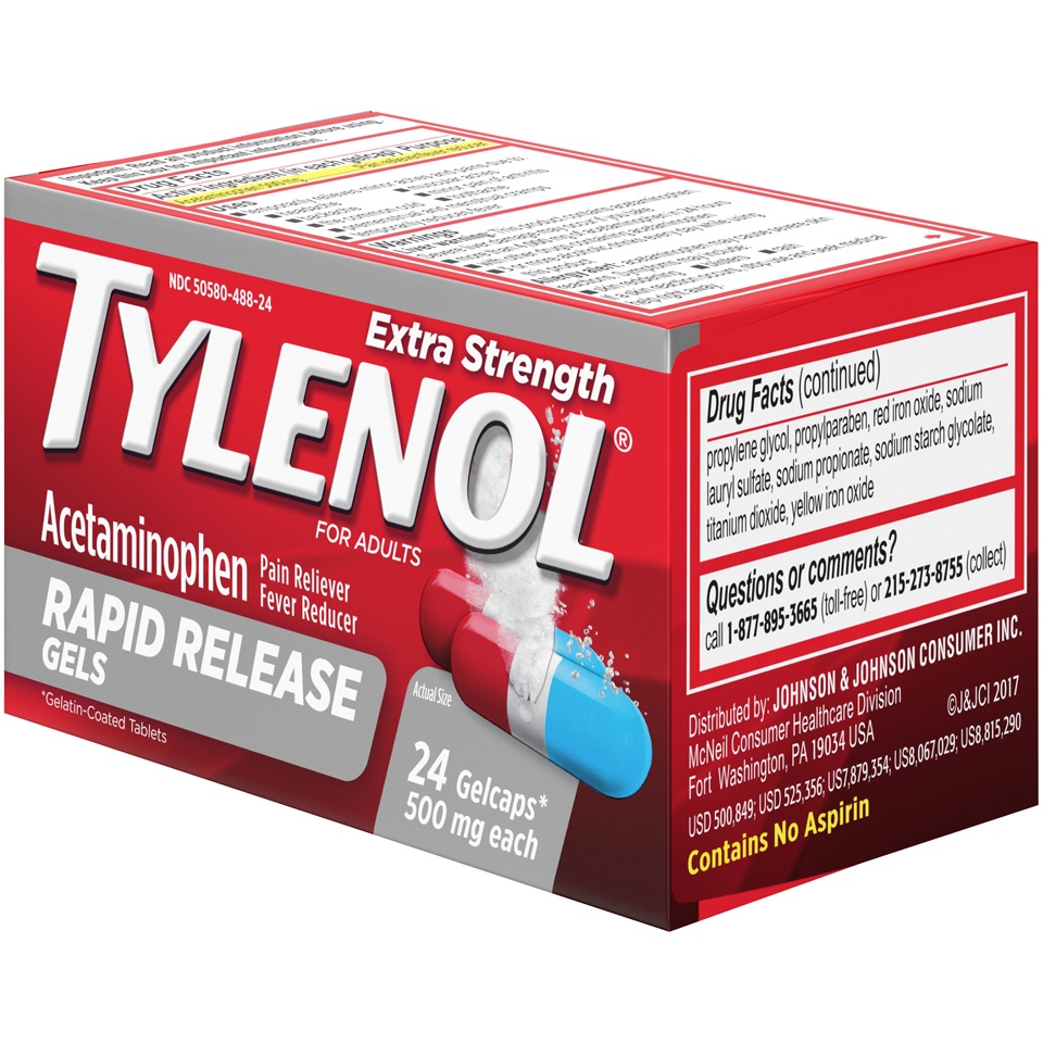 slide 3 of 6, Tylenol Extra Strength Acetaminophen Rapid Release Gels, Extra Strength Pain Reliever & Fever Reducer Medicine, Gelcaps with Laser-Drilled Holes, 500 mg Acetaminophen, 24 ct