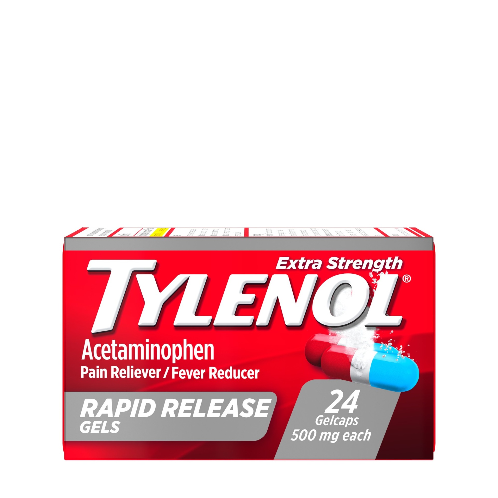 slide 1 of 6, Tylenol Extra Strength Acetaminophen Rapid Release Gels, Extra Strength Pain Reliever & Fever Reducer Medicine, Gelcaps with Laser-Drilled Holes, 500 mg Acetaminophen, 24 ct