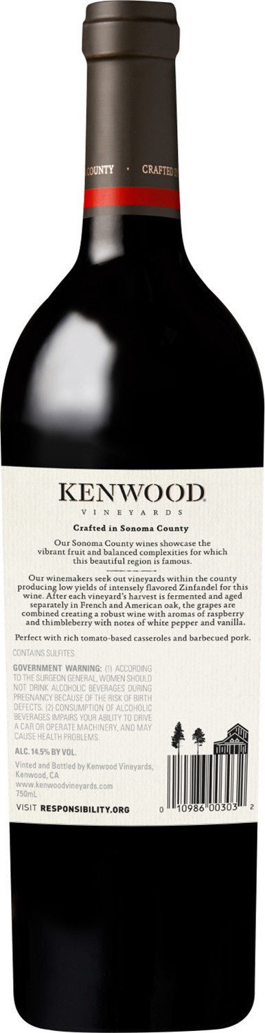 slide 7 of 7, Kenwood Core Kenwood Vineyards San Joaquin/Sonoma County Zinfandel 750mL, 29 Proof, 750 ml