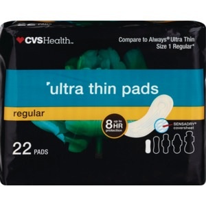 slide 1 of 1, CVS Health Ultra Thin Pads Regular, 22 ct