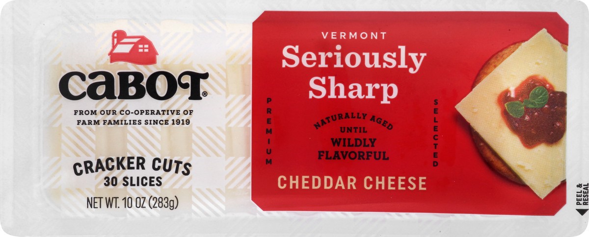slide 2 of 9, Cabot Seriously Sharp Cheddar Cheese Cracker Cut Slices, 10 oz