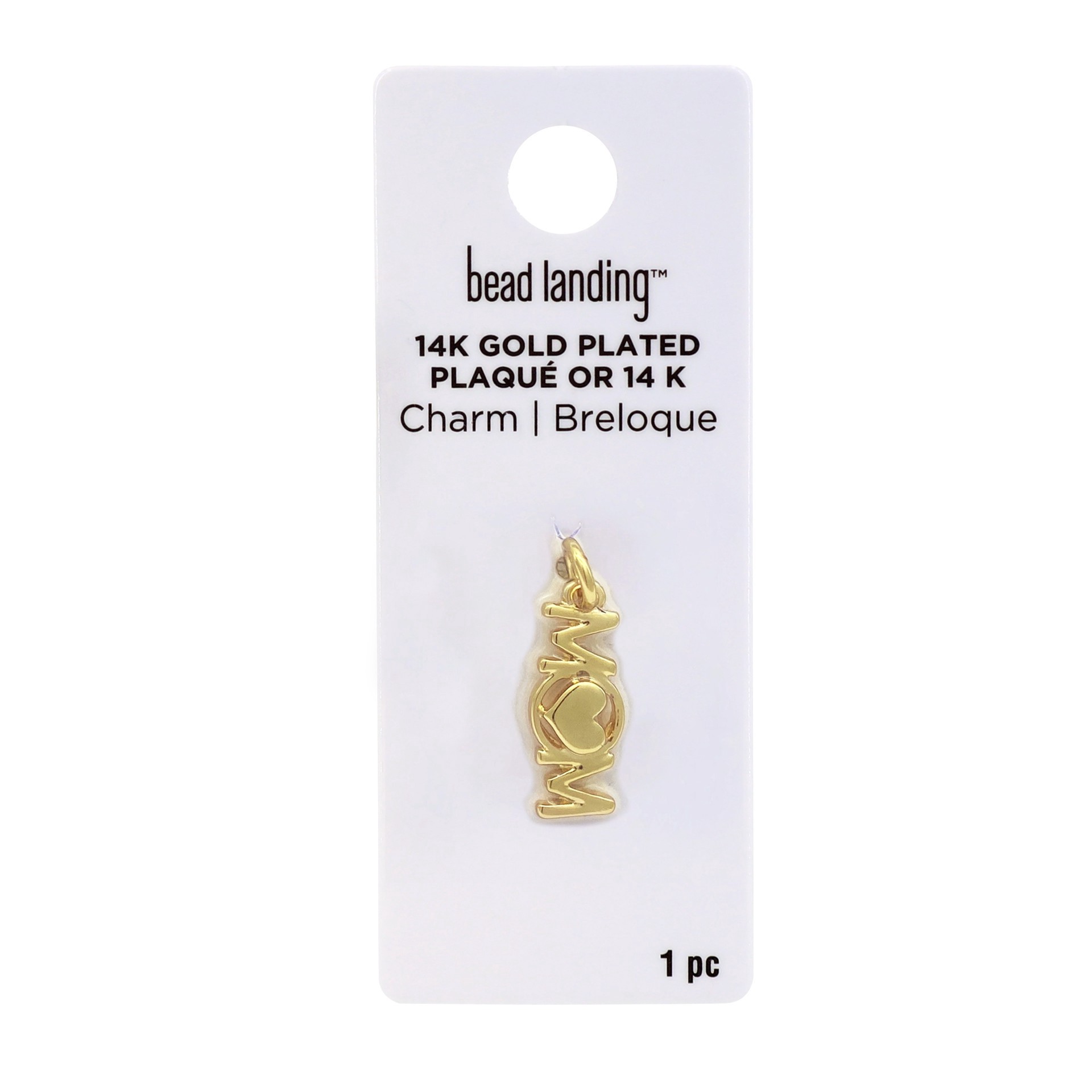 slide 4 of 4, 14k Gold Plated Mom Charm By Bead Landing, 0.94 in x 0.31 in x 0.09 in