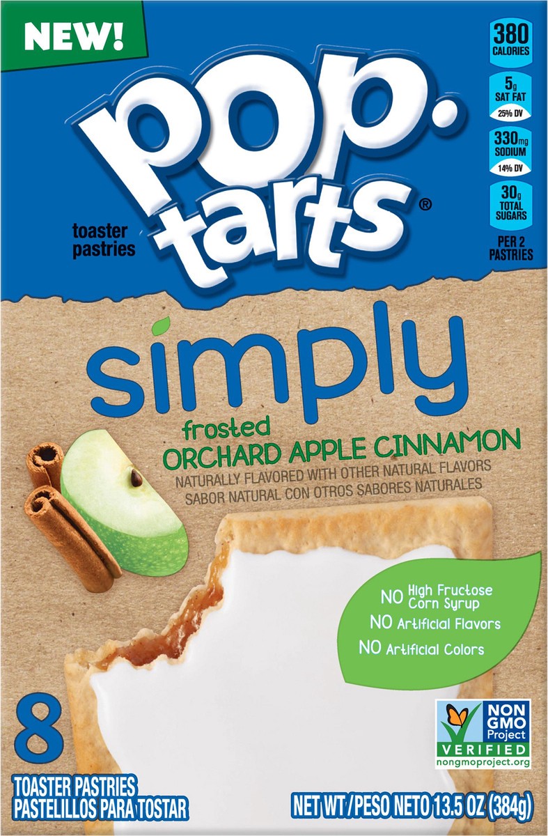 slide 1 of 10, Pop-Tarts Simply Pop-Tarts Toaster Pastries Frosted Orchard Apple Cinnamon, 13.5 oz, 8 Count, 13.5 oz