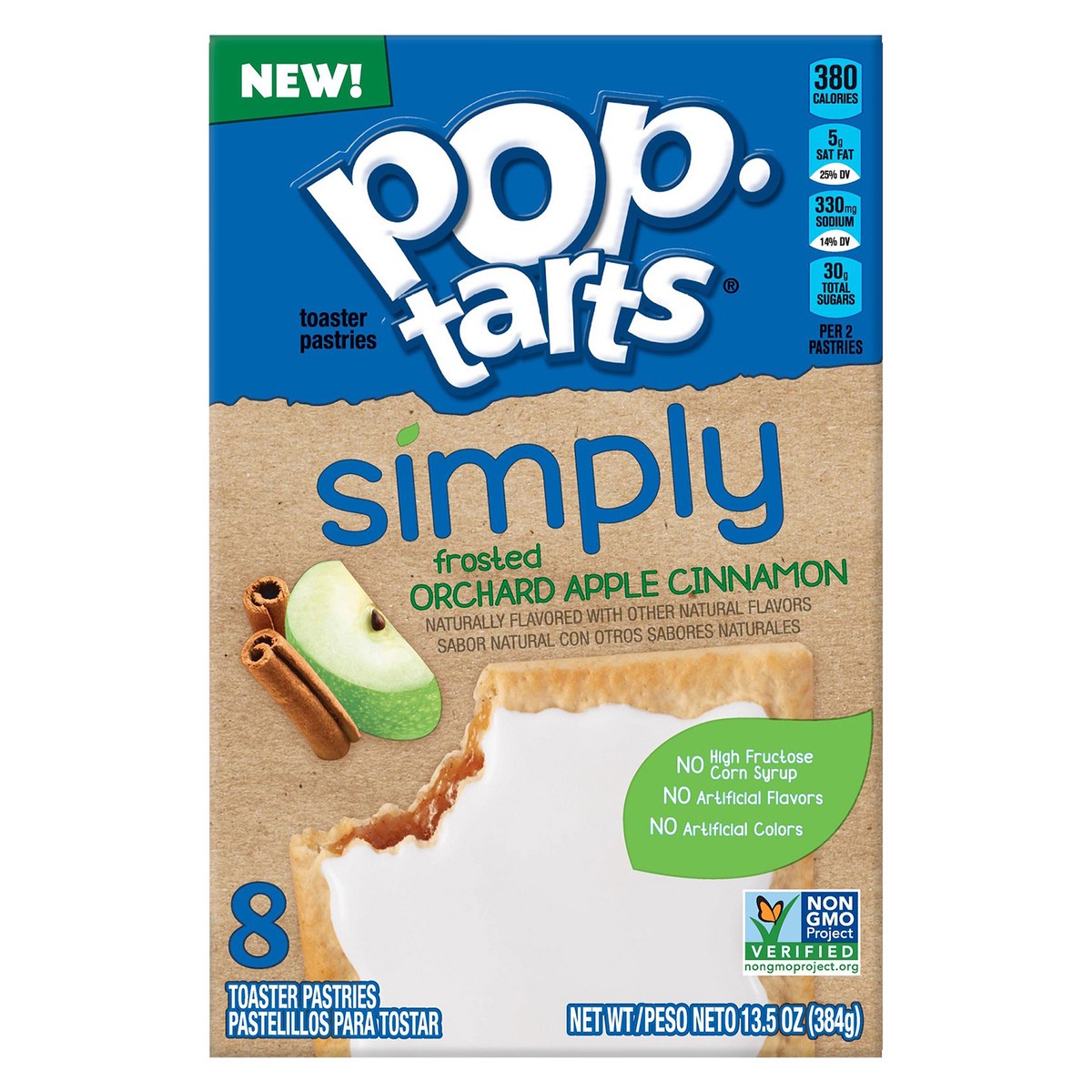 slide 1 of 10, Pop-Tarts Simply Pop-Tarts Toaster Pastries Frosted Orchard Apple Cinnamon, 13.5 oz, 8 Count, 13.5 oz