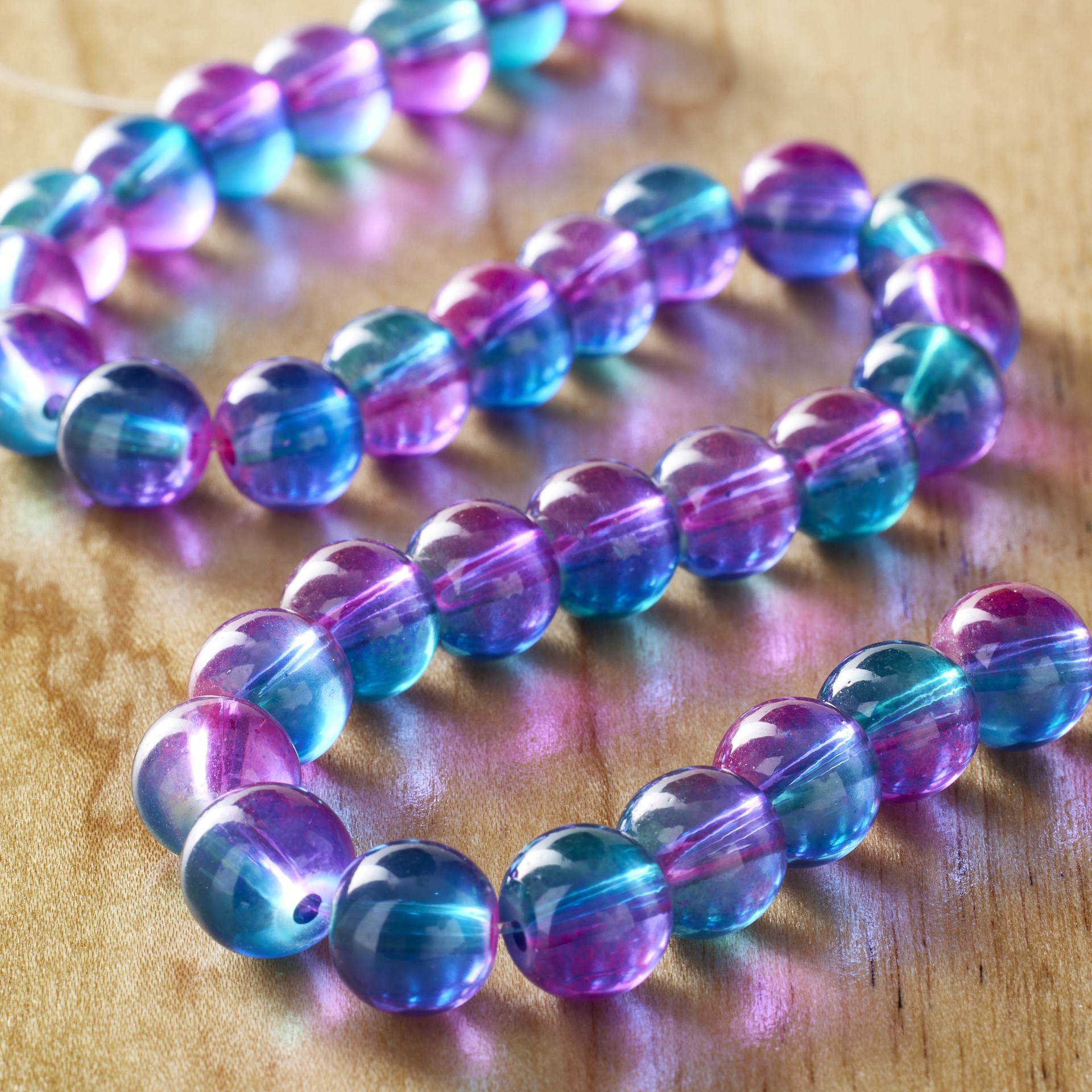 slide 3 of 3, Green, Pink & Blue Glass Round Beads, 8mm By Bead Landing, 8mm