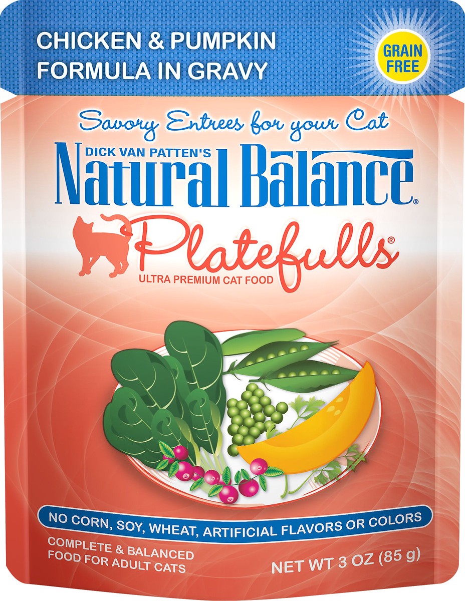 slide 2 of 4, Natural Balance Platefulls Chicken & Pumpkin Formula in Gravy Cat Food, 3-Ounce Pouch, 3 oz