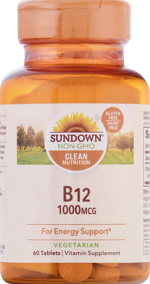 slide 1 of 9, Sundown Non-GMO 1000 mcg Tablets Vitamin B12 60 ea, 60 ct