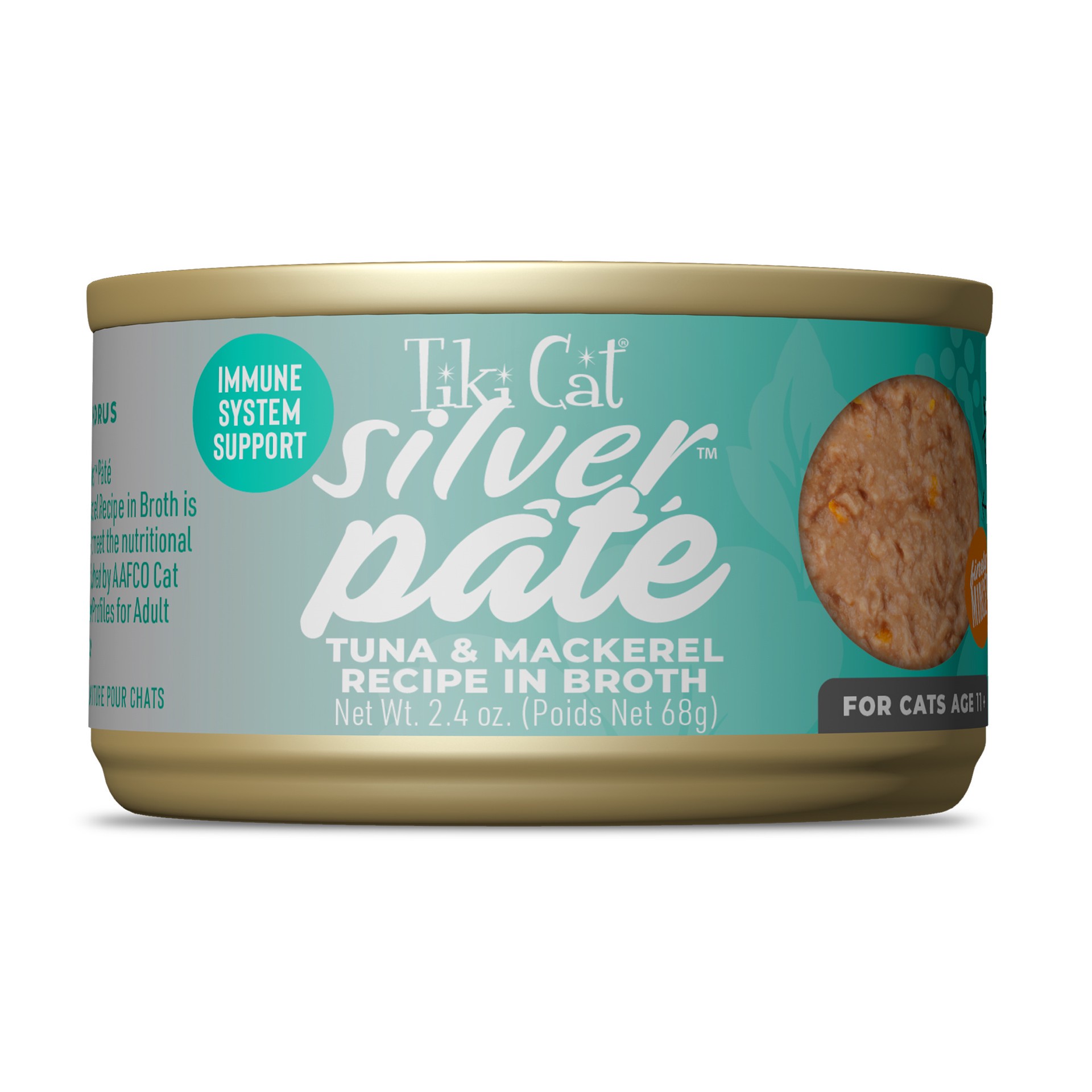 slide 1 of 6, Tiki Cat Silver Pate Wet Cat Food, Tuna & Mackerel Recipe in Broth, 2.4 oz. Can (12 Count), 2.4 oz