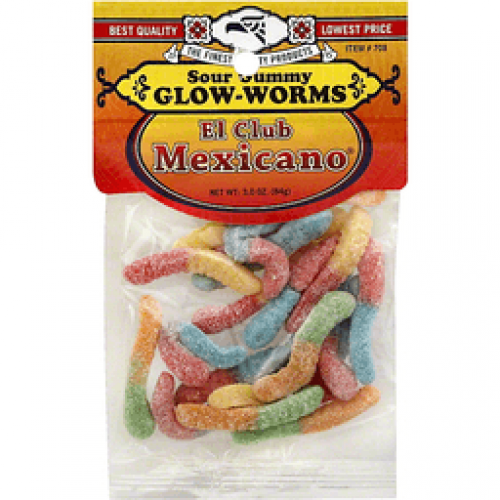 slide 1 of 1, El Club Mexicano Sour Gummy Glow Worms, 3.5 oz