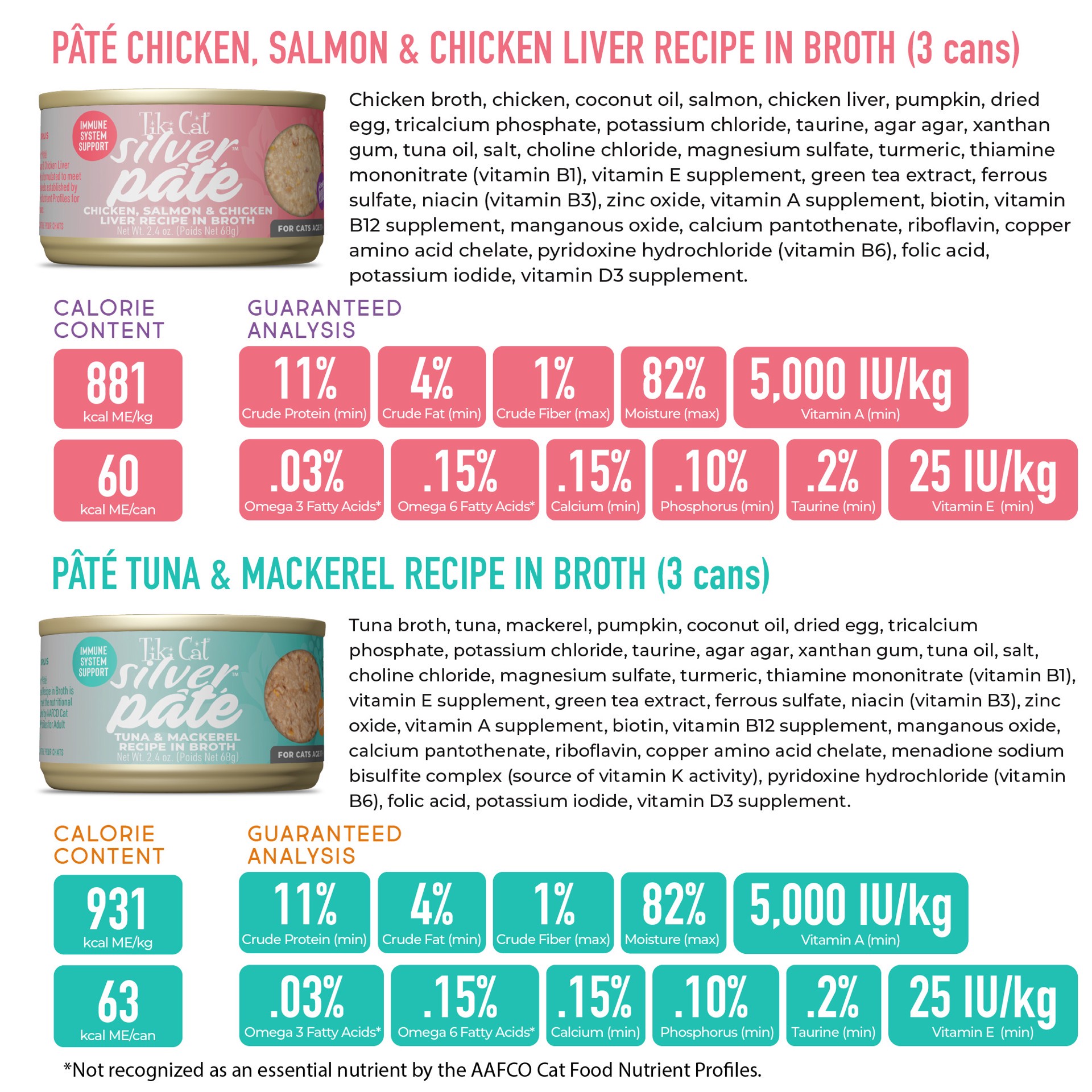 slide 2 of 7, Tiki Cat Silver Pate Wet Cat Food, Variety Pack, 2.4 oz. Can (12 Count), 28.8 oz