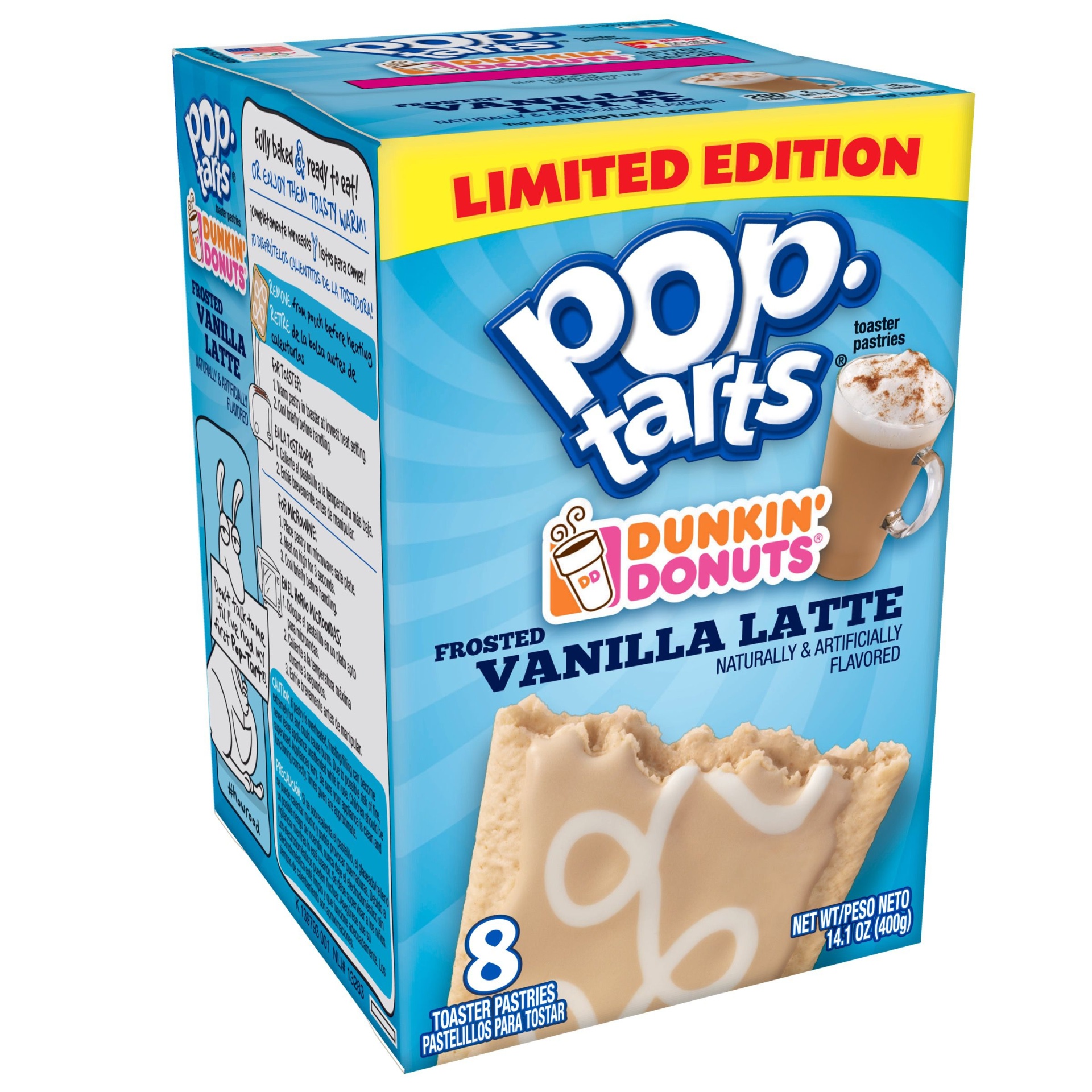 slide 1 of 5, Pop-Tarts Dunkin Donuts Frosted Vanilla Latte Toaster Pastries, 14.1 oz