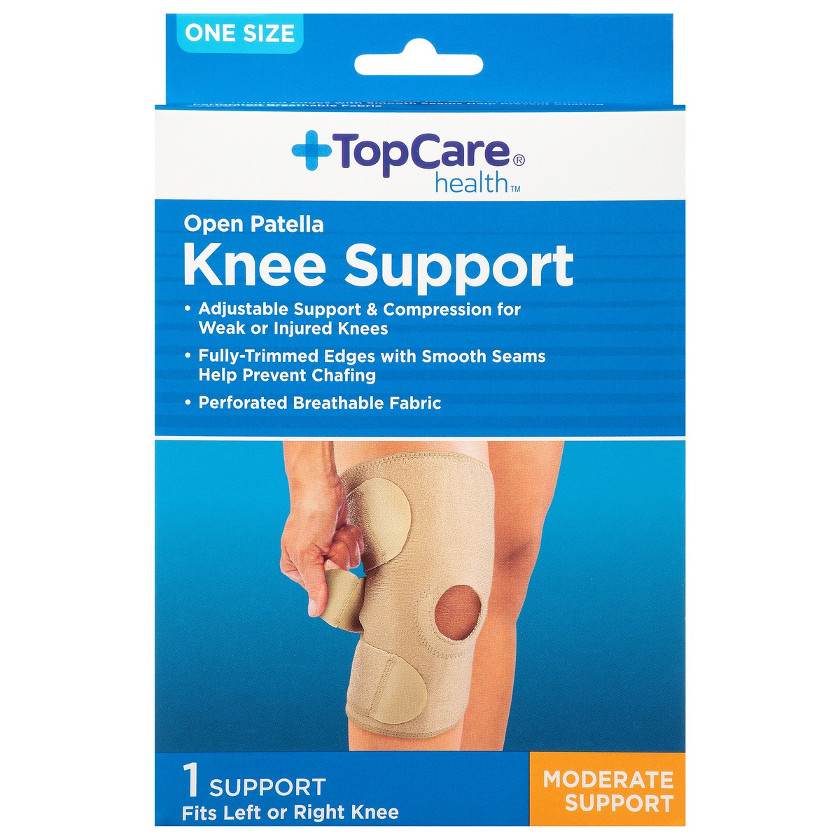 slide 8 of 13, TopCare Health One Size Open Patella Moderate Knee Support 1 ea, 1 ct