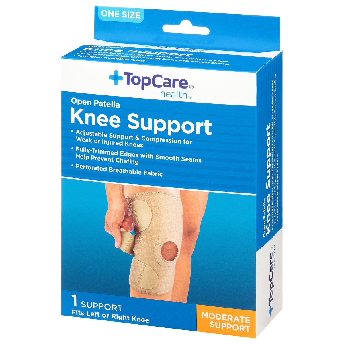 slide 6 of 13, TopCare Health One Size Open Patella Moderate Knee Support 1 ea, 1 ct