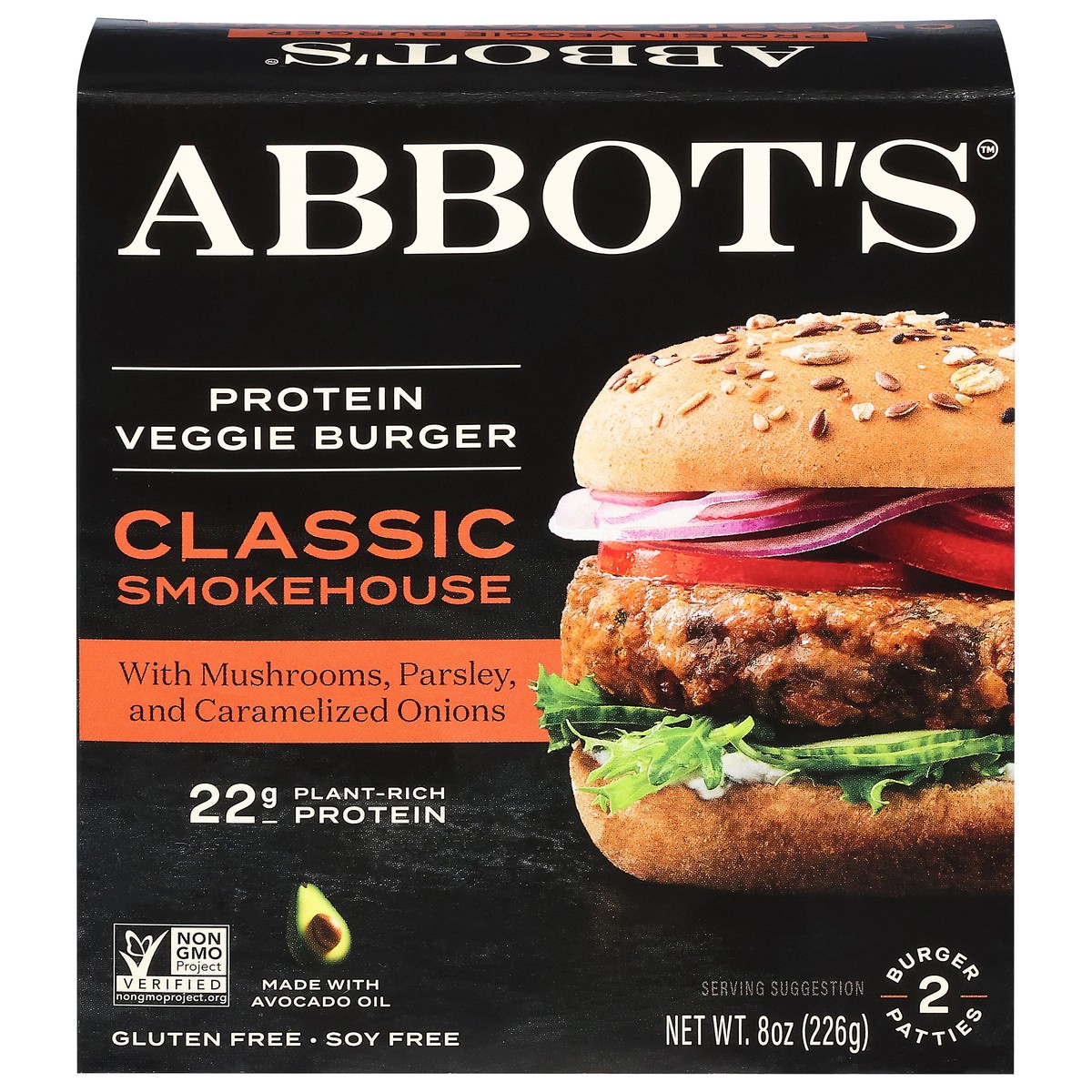 slide 2 of 4, Abbot's Classic Smokehouse Protein Veggie Burger 2 Each, 8 oz