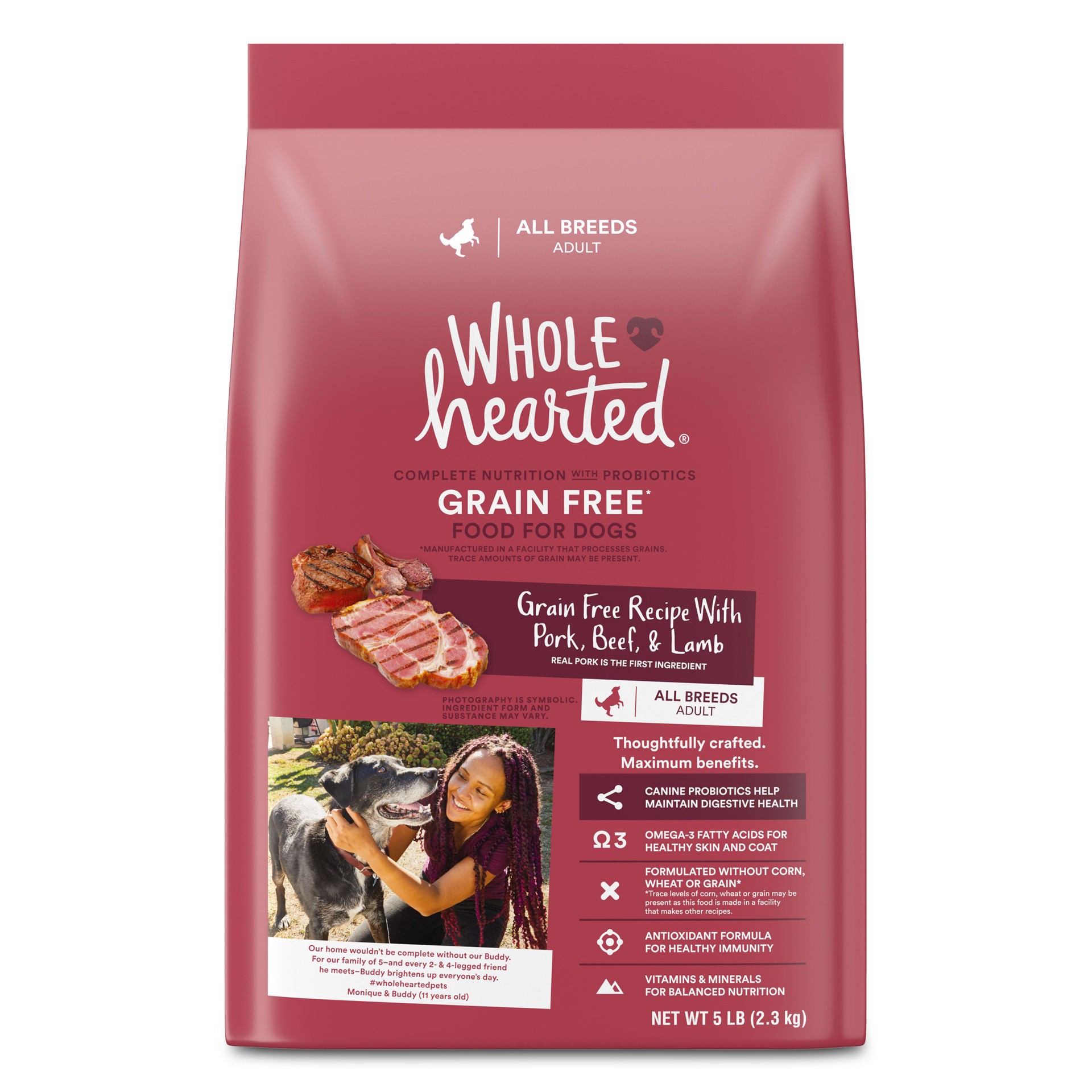 slide 1 of 1, WholeHearted Grain Free Pork, Beef & Lamb Recipe Dry Dog Food, 5 lbs., 1 ct