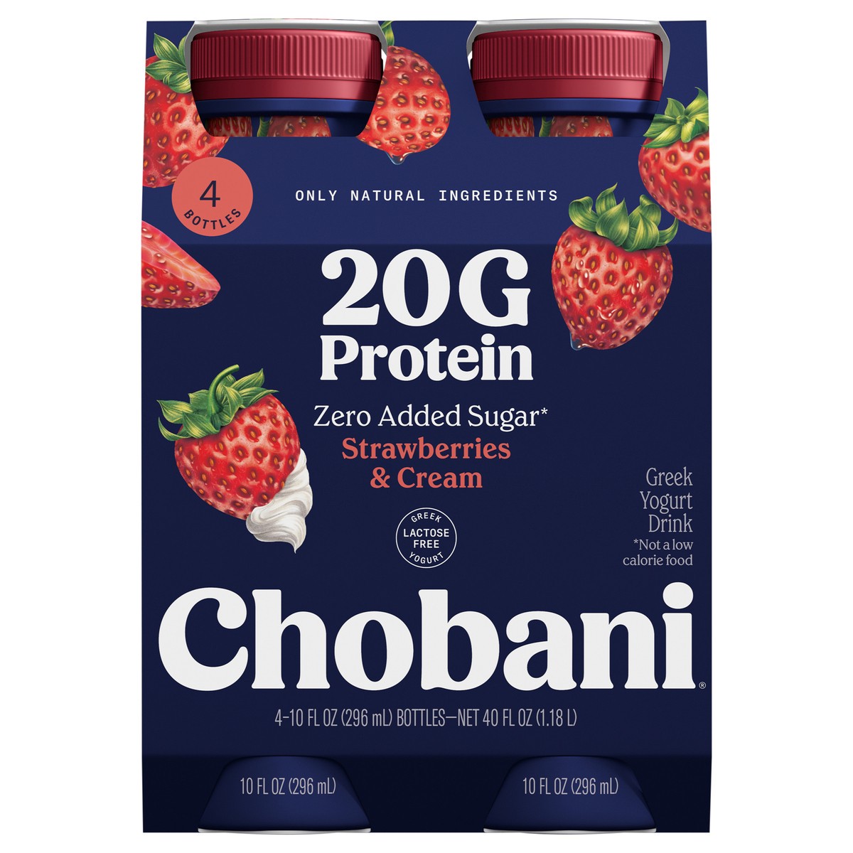 slide 1 of 12, Chobani 20g Protein Lowfat Greek Yogurt Drink Strawberries & Cream 10 fl oz 4PK, 4 ct