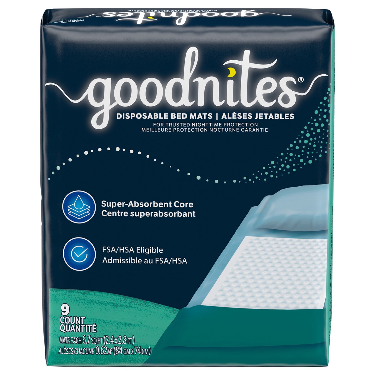 slide 1 of 9, Goodnites Disposable Bed Mats for Bedwetting, 2.4 x 2.8 ft, 9 Ct, 9 ct