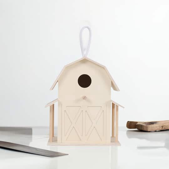 slide 1 of 4, 8" Wood Barn Birdhouse By Make Market, 7 in x 5.3 in x 8 in