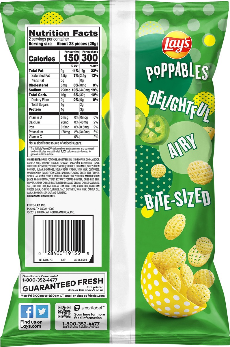 slide 5 of 6, Lay's Poppables Creamy Jalapeno Potato Snacks 2 oz, 2 oz