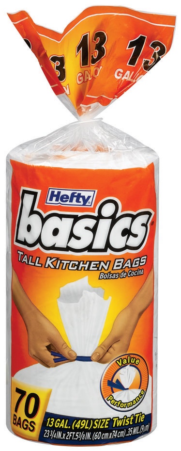 slide 1 of 1, Hefty Basic Tall Kitchen Bag, 70 ct