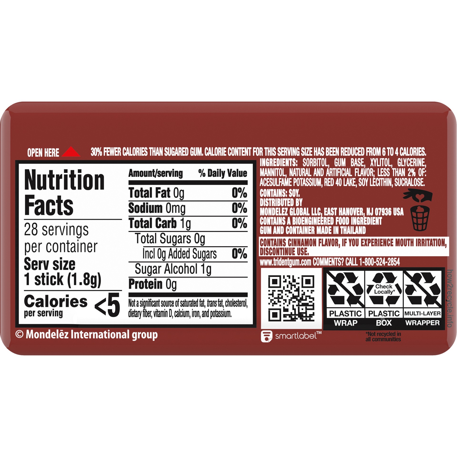 slide 2 of 5, Trident Cinnamon Sugar Free Gum, 28 Pieces, 0.11 lb