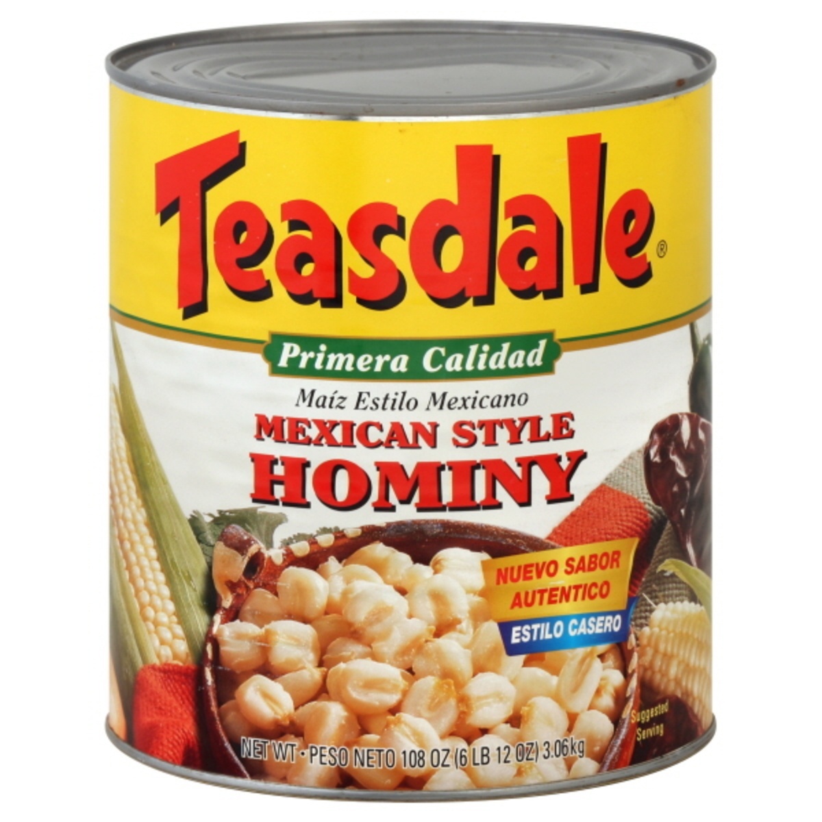 slide 1 of 1, Teasdale Mexican Style Hominy, 108 oz