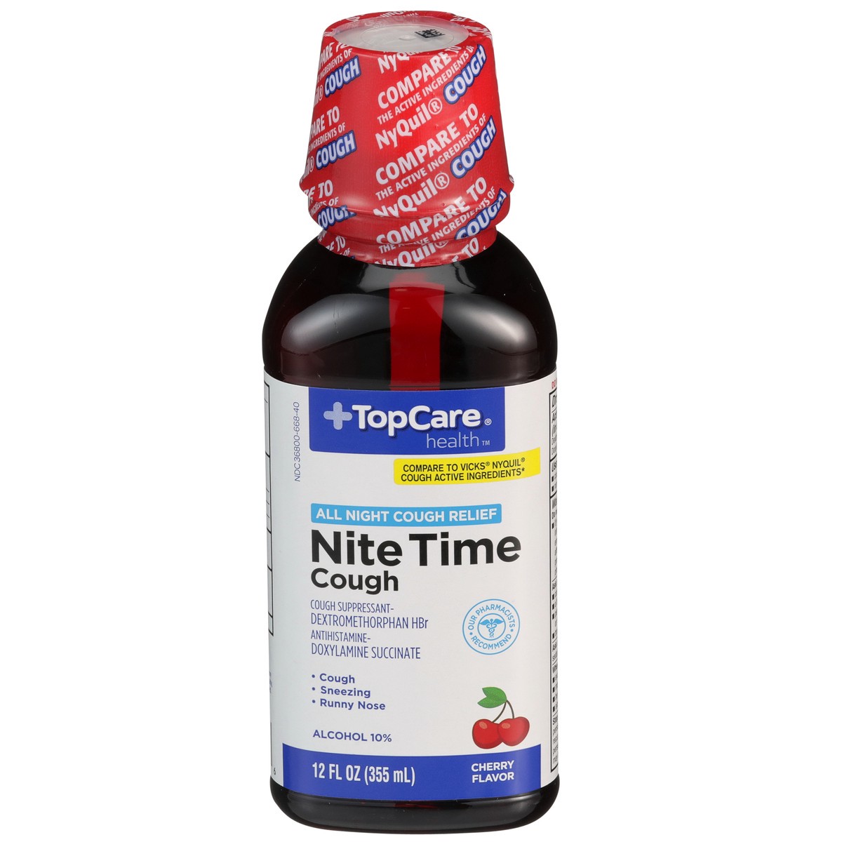 slide 1 of 9, TopCare Nite Time Cough Syrup, Cherry, 12 fl oz