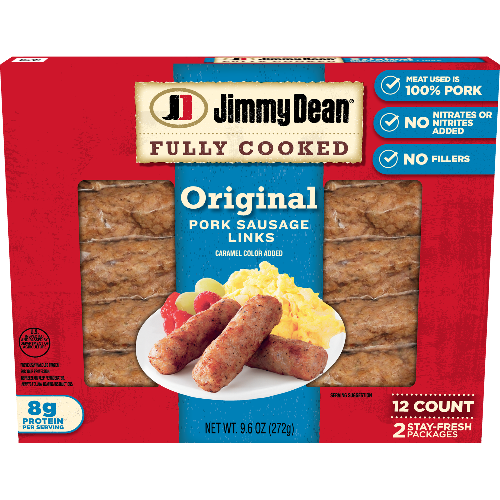 slide 1 of 9, Jimmy Dean Fully Cooked Original Pork Breakfast Sausage Links, 12 Count, 272.15 g