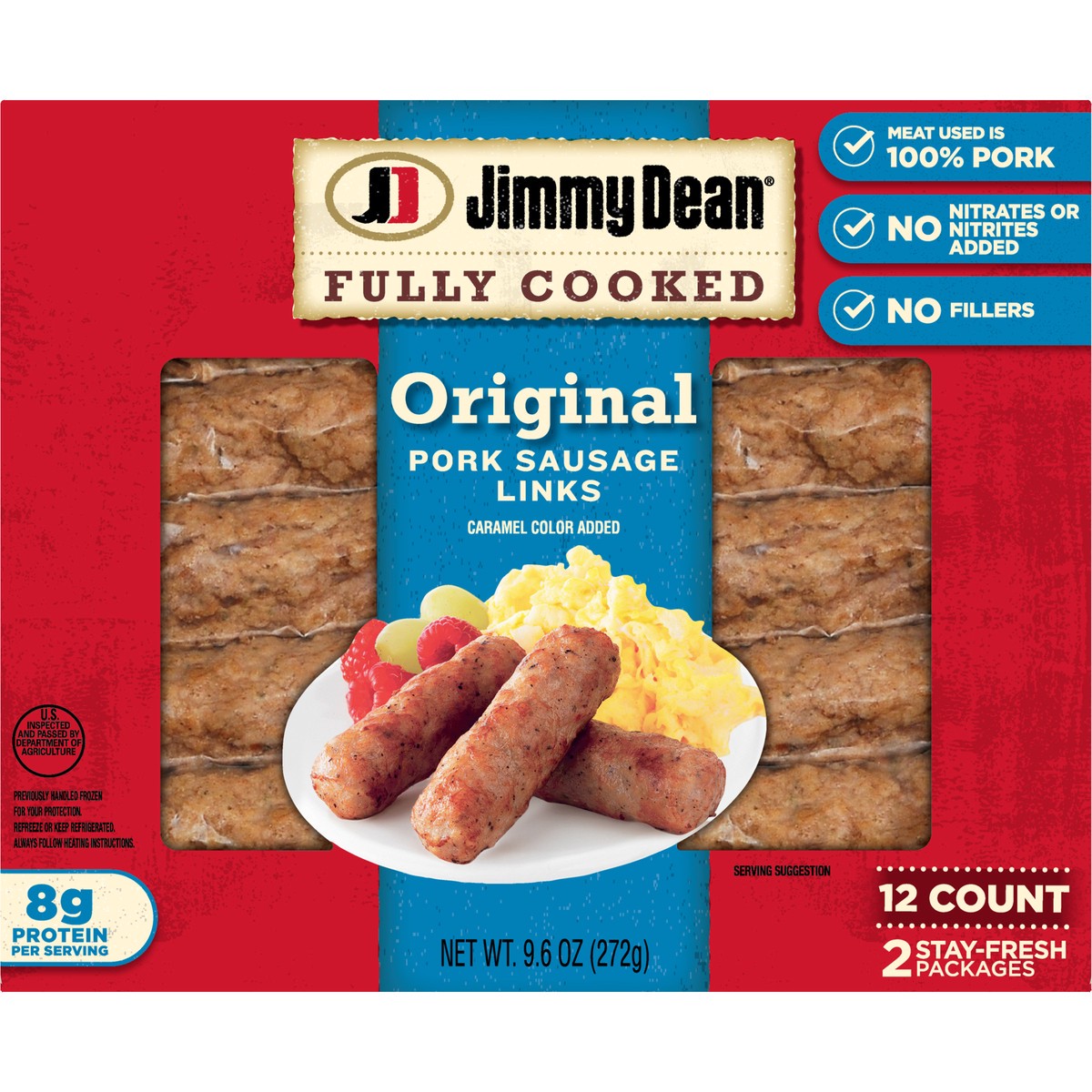 slide 6 of 9, Jimmy Dean Fully Cooked Original Pork Breakfast Sausage Links, 12 Count, 272.15 g