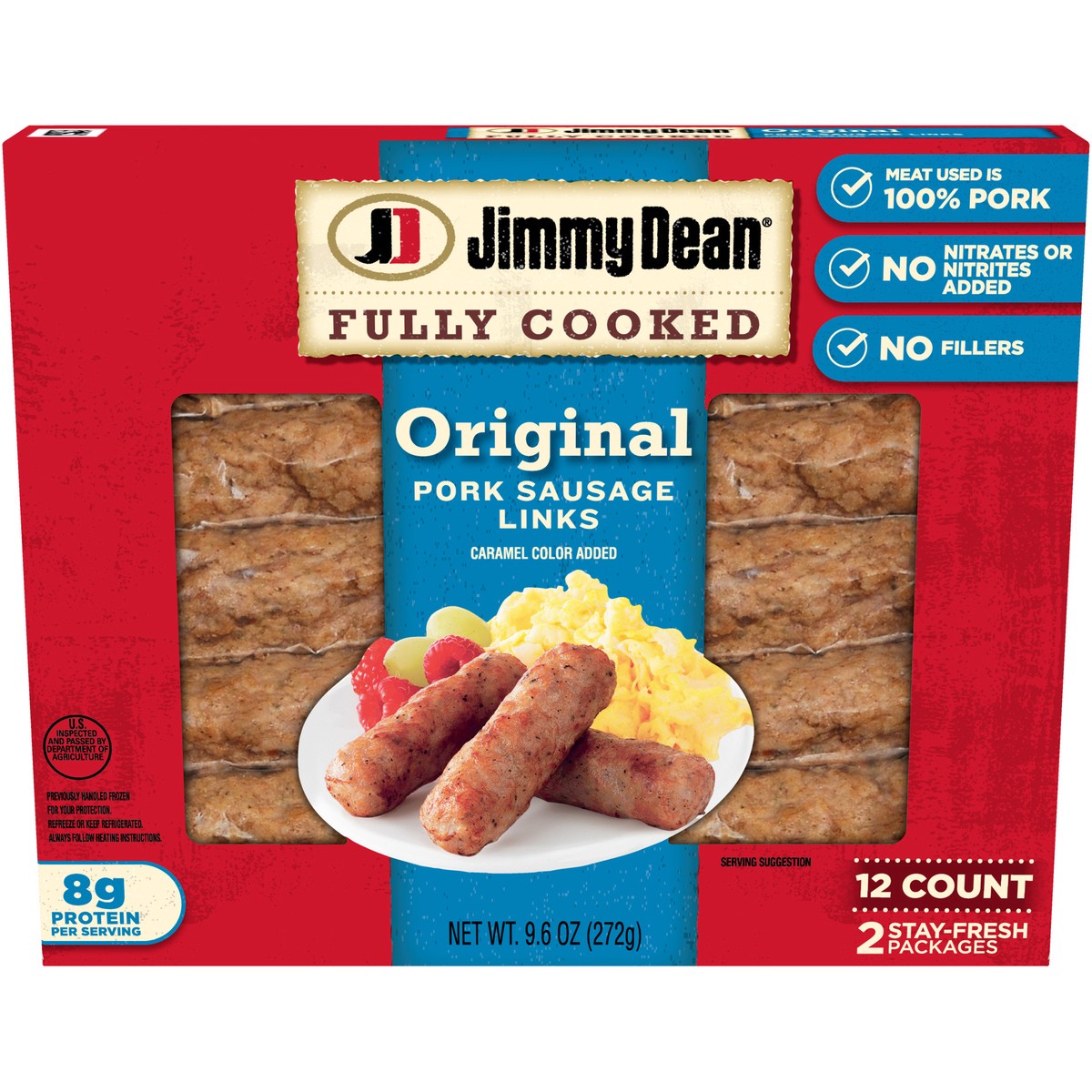 slide 1 of 9, Jimmy Dean Fully Cooked Original Pork Breakfast Sausage Links, 12 Count, 272.15 g