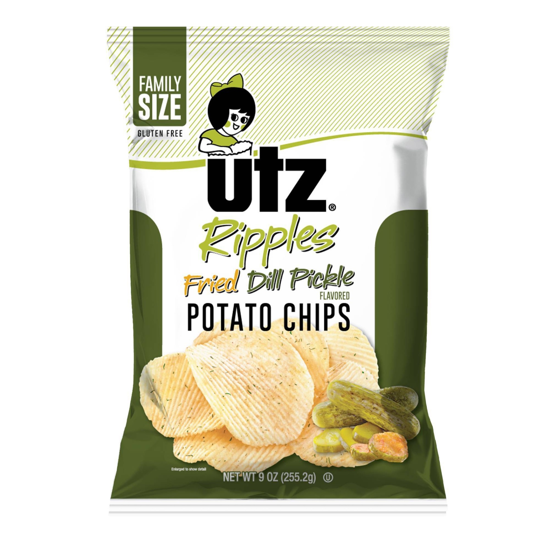 slide 1 of 2, Utz Ripples Potato Chips, Fried Dill Pickle Flavored, Family Size, 9 oz