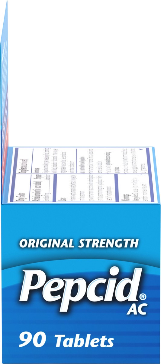 slide 8 of 9, Pepcid AC Original Strength Heartburn Relief Tablets, OTC Medicine Prevents & Relieves Heartburn Due to Acid Indigestion & Sour Stomach, 10mg Famotidine Acid Reducer, Fast-Acting, 90 ct, 90 ct