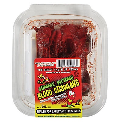 slide 1 of 1, Alamo Candy Co. Gummy Worms In Chamoy Tub, 8 oz