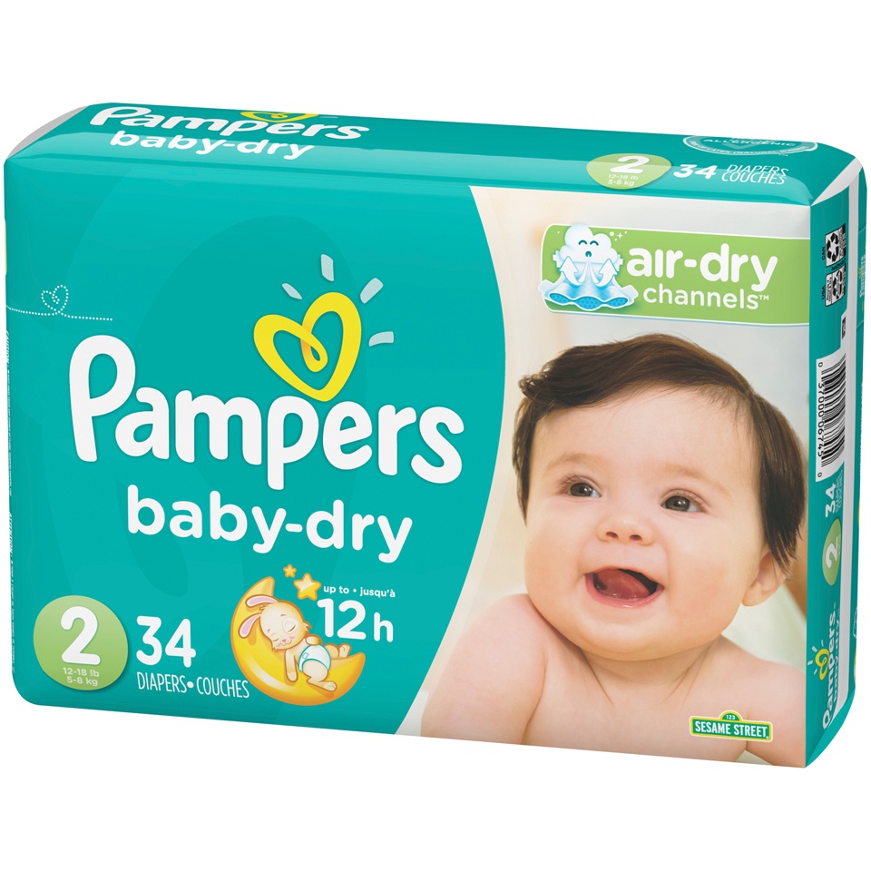 slide 3 of 3, Pampers Baby Dry Diapers Size 2, 34 ct