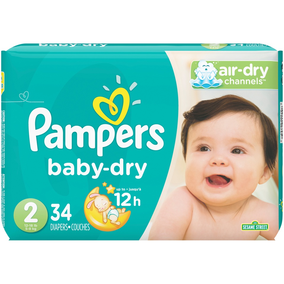 slide 1 of 3, Pampers Baby Dry Diapers Size 2, 34 ct