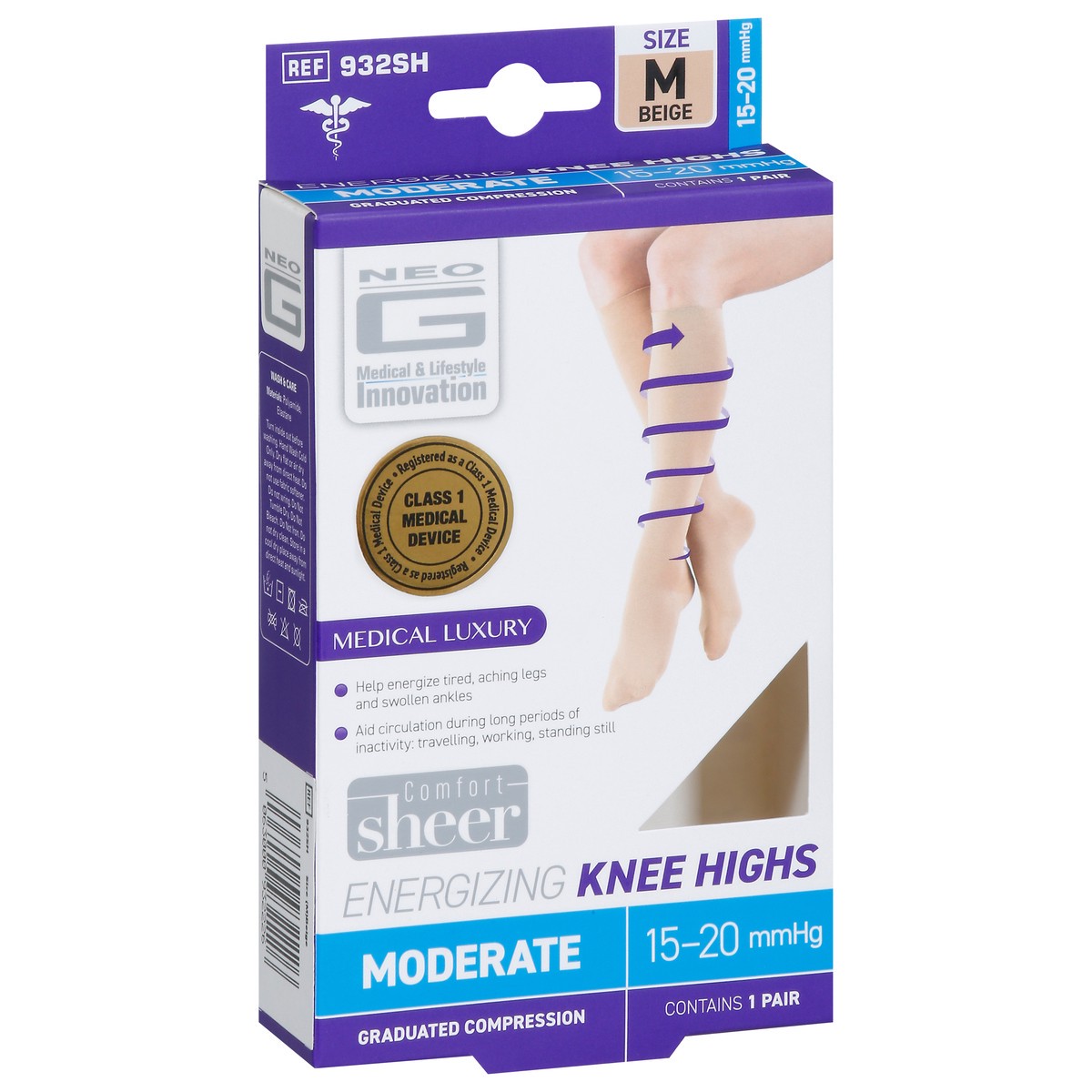 slide 4 of 9, Neo G Energizing Moderate Beige Knee Highs Medium 1 Pair, 1 ct